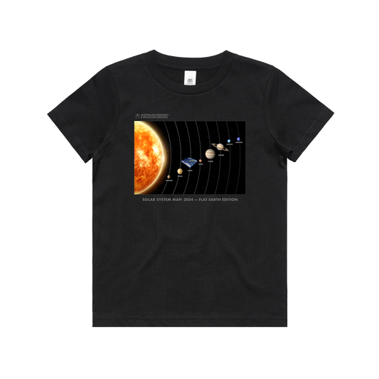 Flat Earth Solar System Kids Tee Black