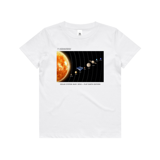 Flat Earth Solar System Kids Tee White
