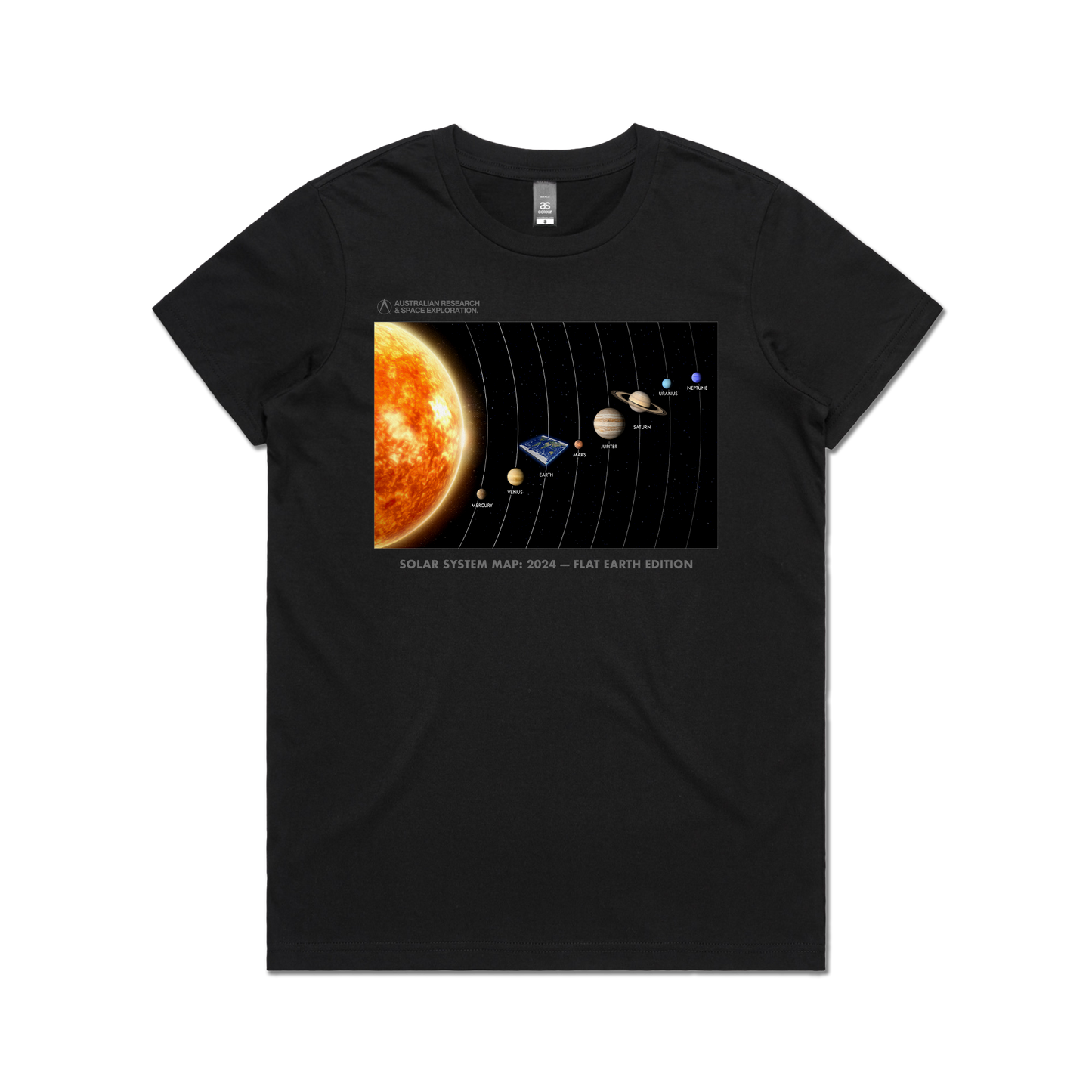 Flat Earth Solar System Ladies Tee Black