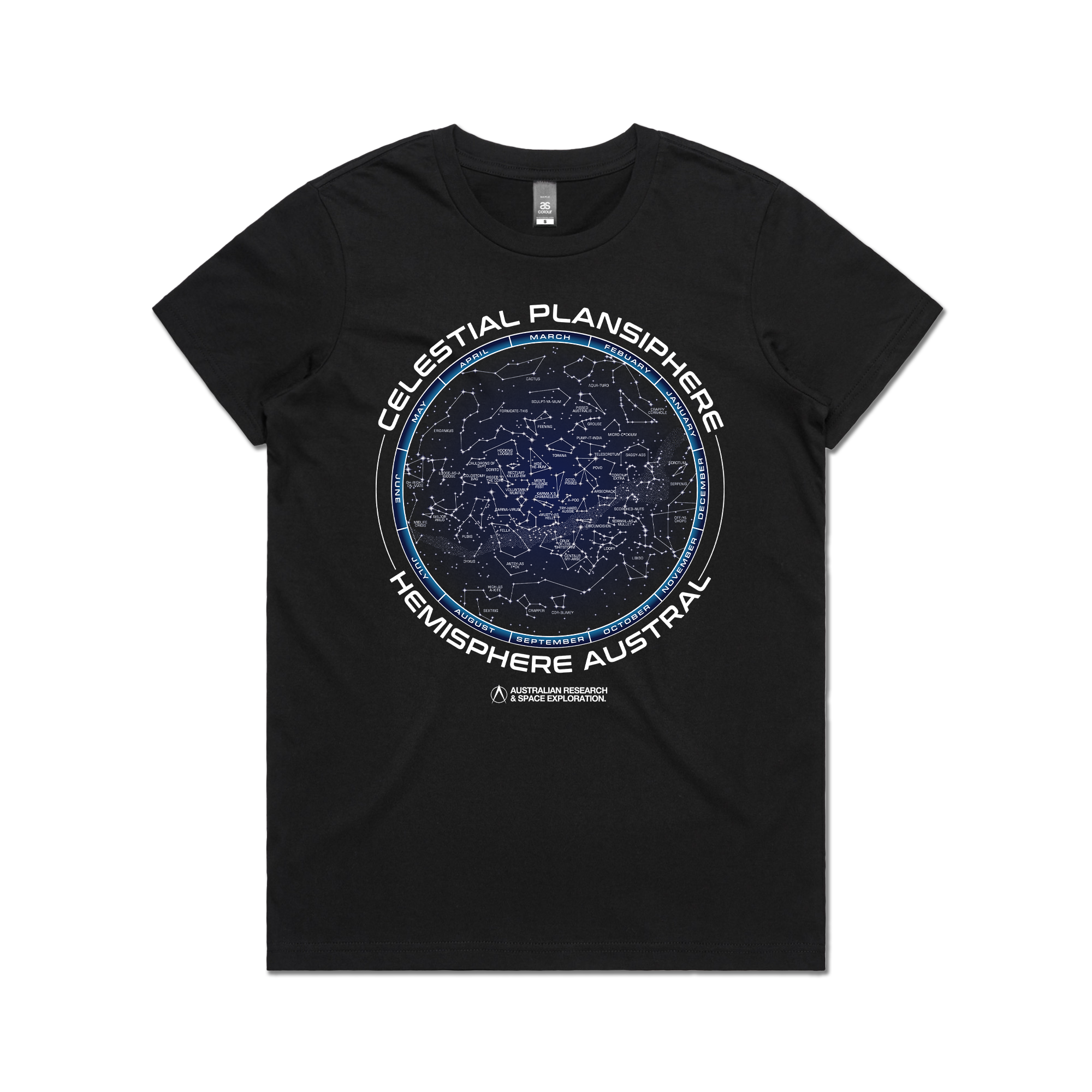 Star Map Ladies Tee Black Australian - CS MAPLE AS4001 BLACK FRONT STARMAP